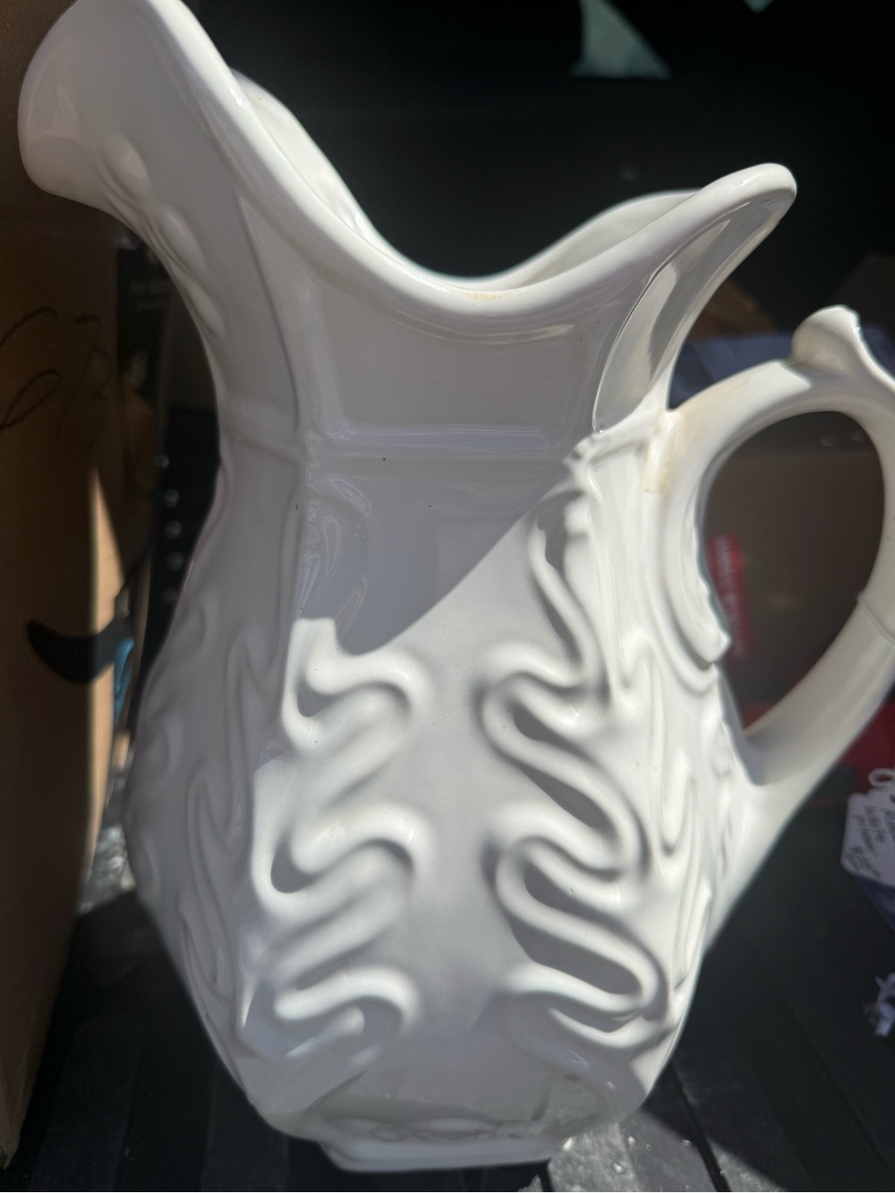Mccoy White Ceramic Pitcher with Decorative Relief